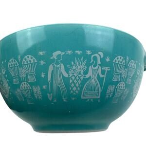 Vintage Pyrex Amish Butterprint Cinderella Mixing Bowl #442 1 1/2 QT Turq/White
